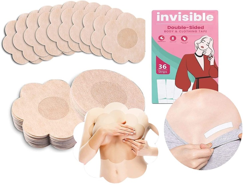WOMENS REUSABLE SILICONE PEEL AND STICK BRA PETALS ( NIPPLE COVER ) PACK OF  1 + BODY FASHION CLOTHES DOUBLE SIDED INVISIBLE STICKERS TAPES PACK OF 1