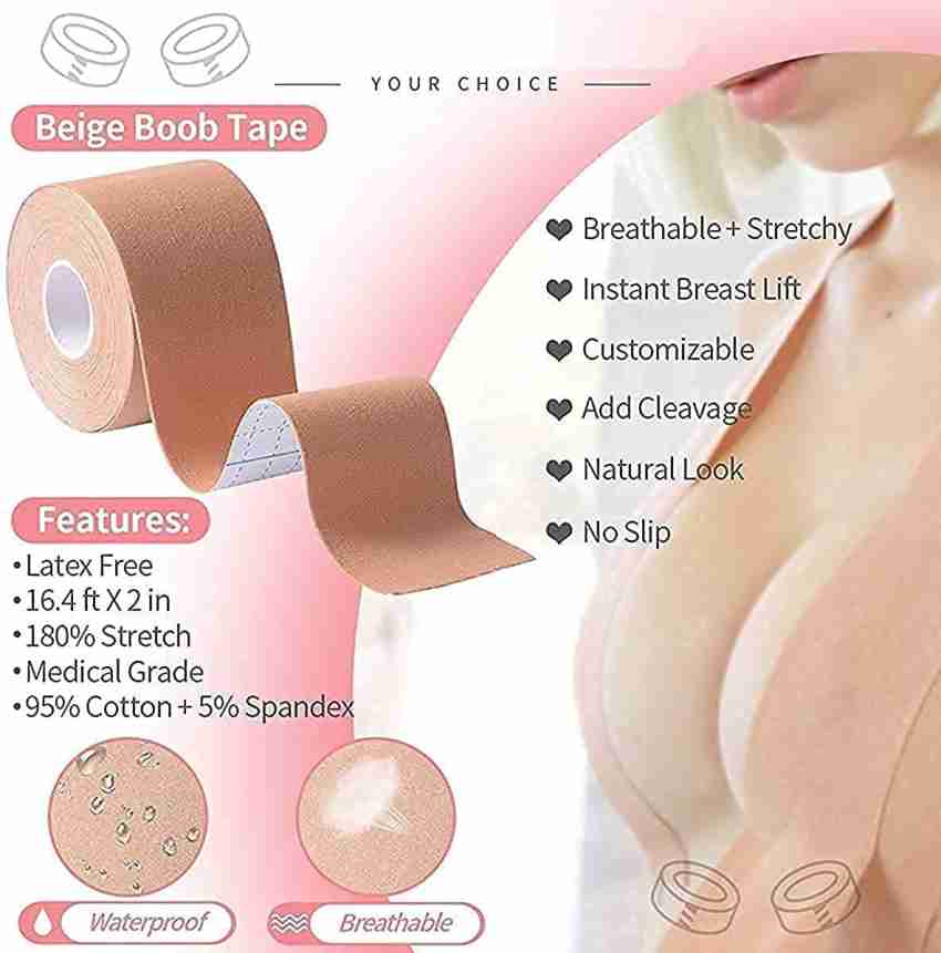 Boob Tape with 2x Silicone Breast Reusable Adhesive Bra, Boobytape for  Breast Lift Skin, Sticky Body Tape for Push up & Shape in All Clothing  Fabric Dress Types Bob Tape for Large