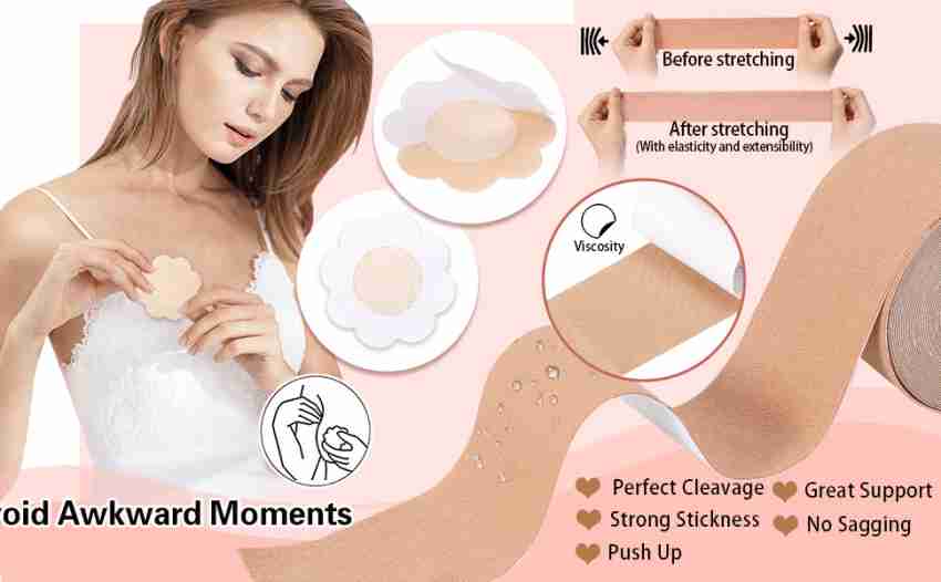 Boob Tape, Boobytape Breast Lift Tape With 2 Pcs Adhesive chest Cover  Breathable Bob Tape for Large Breasts. 