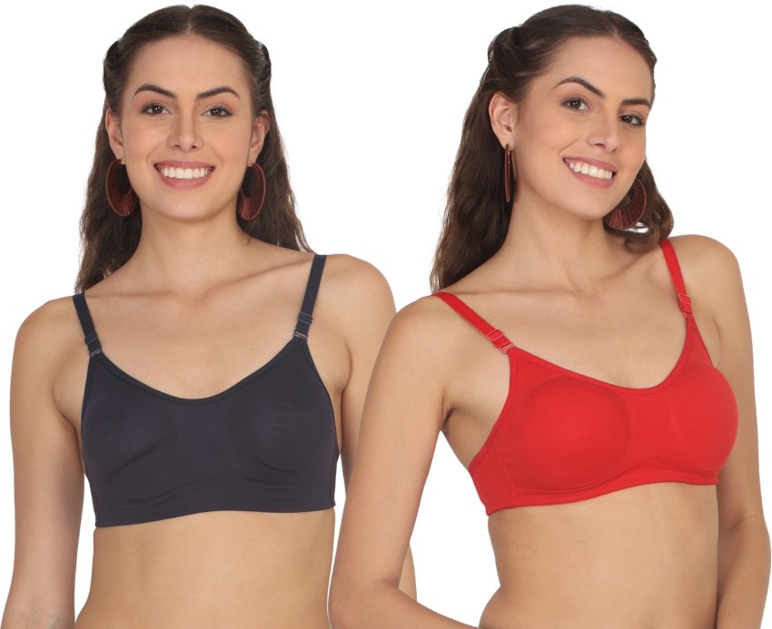 Aavow Women Red Cotton Blend Push-Up Lightly Padded Bra