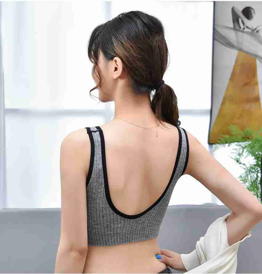 Buy MYYNTI Women Cotton Padded Wire Free Tube Top Bra Bralettes Sleeping  Bra with Spaghetti Strap and Removable Pads Free Size (Free Size, Grey) at