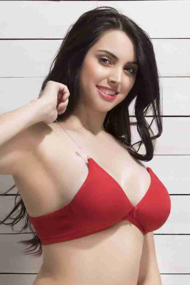 Clovia Cotton Non Padded Wirefree Demi Cup Bra With Detachable Transparent  Straps - Red Women Full Coverage Non Padded Bra - Buy Red Clovia Cotton Non  Padded Wirefree Demi Cup Bra With