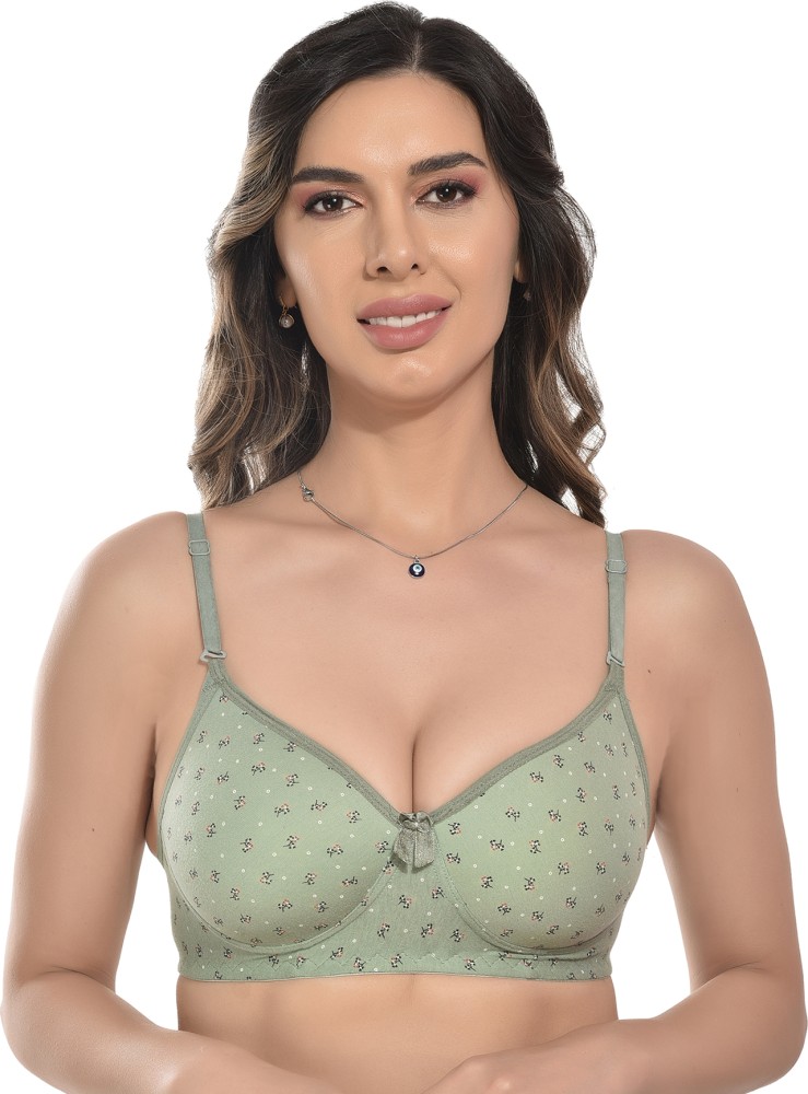 FIMS Women Cotton Blend Bra Floral Print Padded Pack of 2 Green