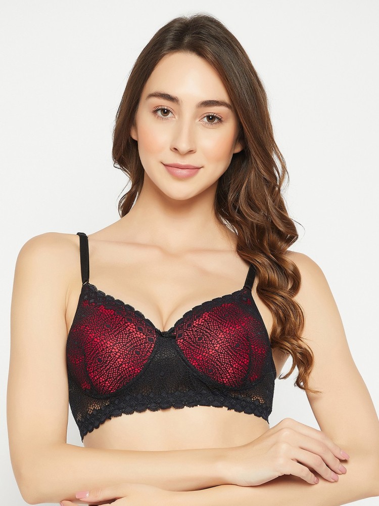 Buy CLOVIA Red Womens Lace Push up Bra and Thong
