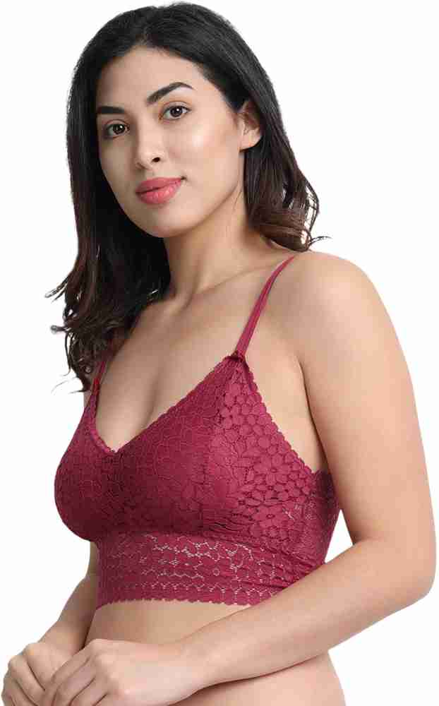 Designer Womens Intimate Lace Trim Bralette Color-Red Size-X-Large
