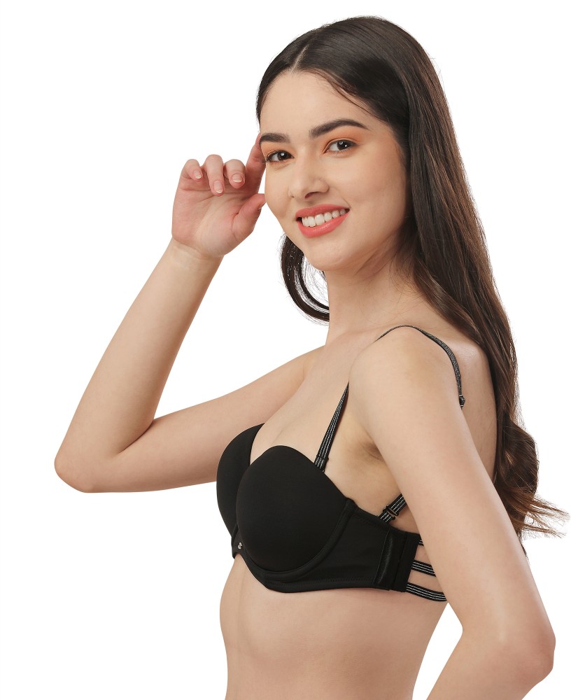 SOIE Padded Underwired Multiway Balconette Bra with additonal Transparent  Straps-Black-34B