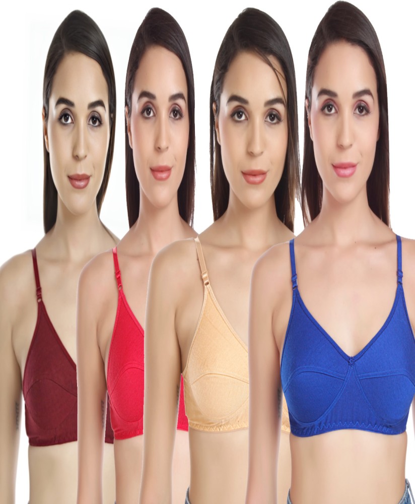 LooksOMG Cotton Lycra Sports bra in Maroon & Skin Color Pack of 2