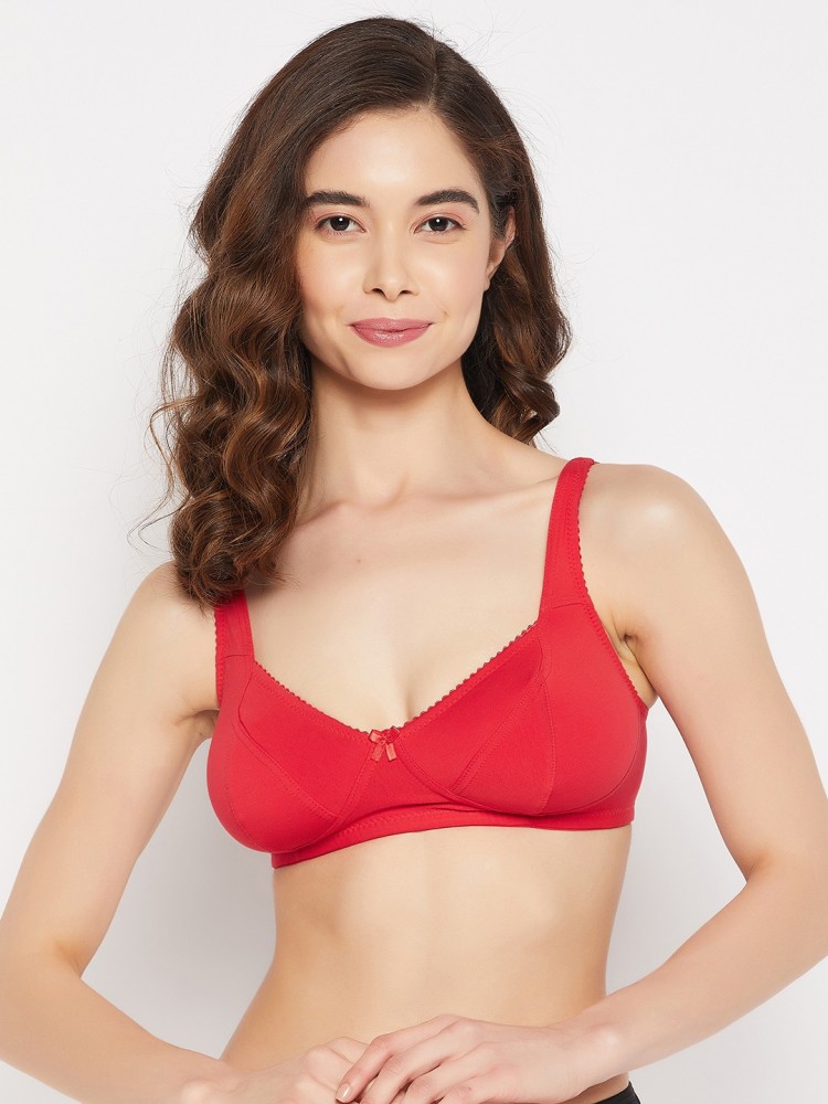 Clovia Non-Padded Non-Wired Full Cup Bra in Red - Cotton Women