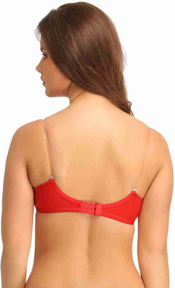 Clovia Cotton Non Padded Wirefree Demi Cup Bra With Detachable Transparent  Straps - Red Women Full Coverage Non Padded Bra - Buy Red Clovia Cotton Non  Padded Wirefree Demi Cup Bra With