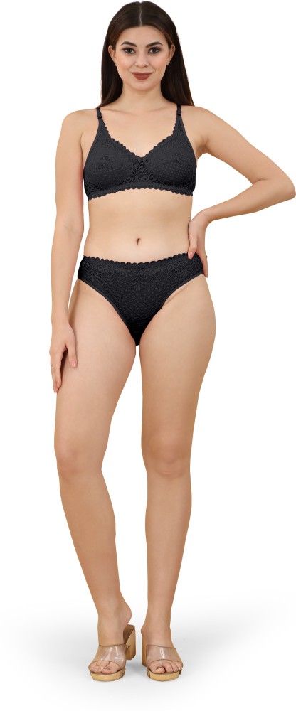 Buy AENIMOR Women's Cotton Bra Panty Lingerie Set (Black, 28) Online In  India At Discounted Prices