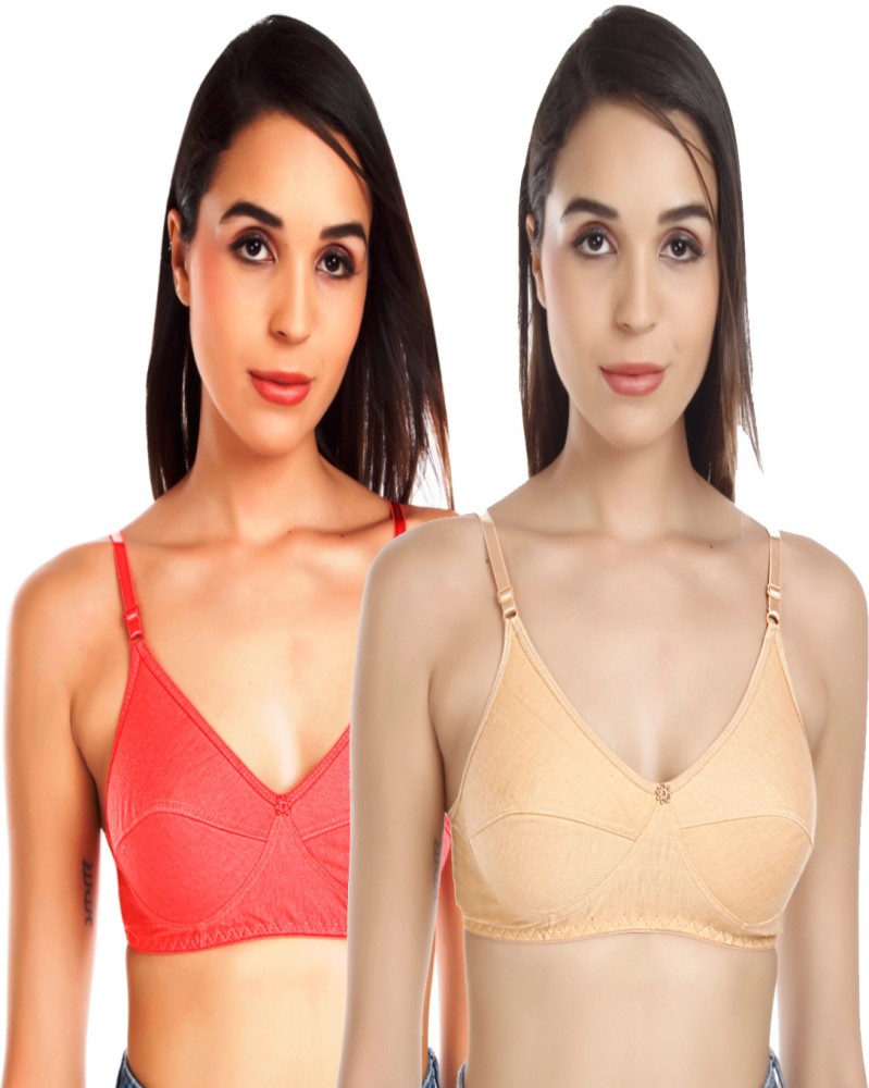 LooksOMG Cotton Lycra Sports bra in Peach & Skin Color Pack of 2