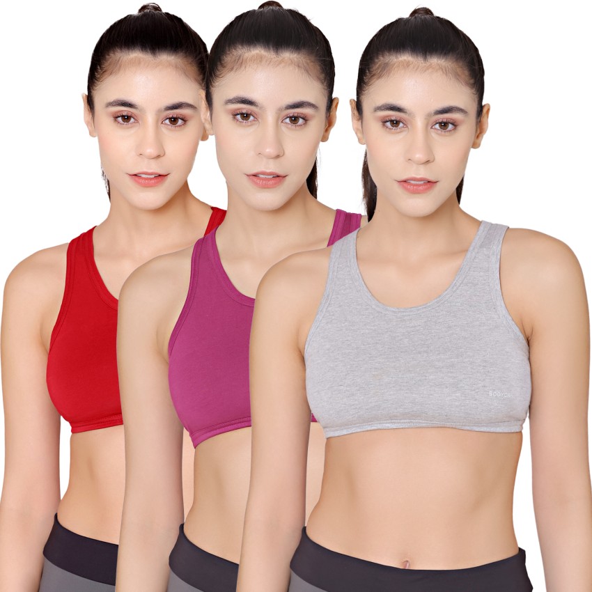 Buy Bodycare Pack Of 3 Solid Non Wired Non Padded Sports Bras EN1604BSW -  Bra for Women 8072037