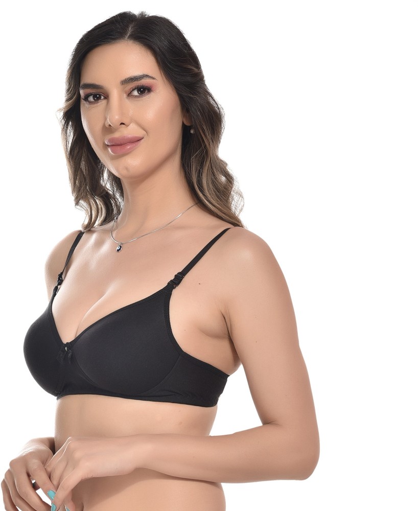 StyFun Women Cotton Solid Padded Non-wired Bra Black Women Full