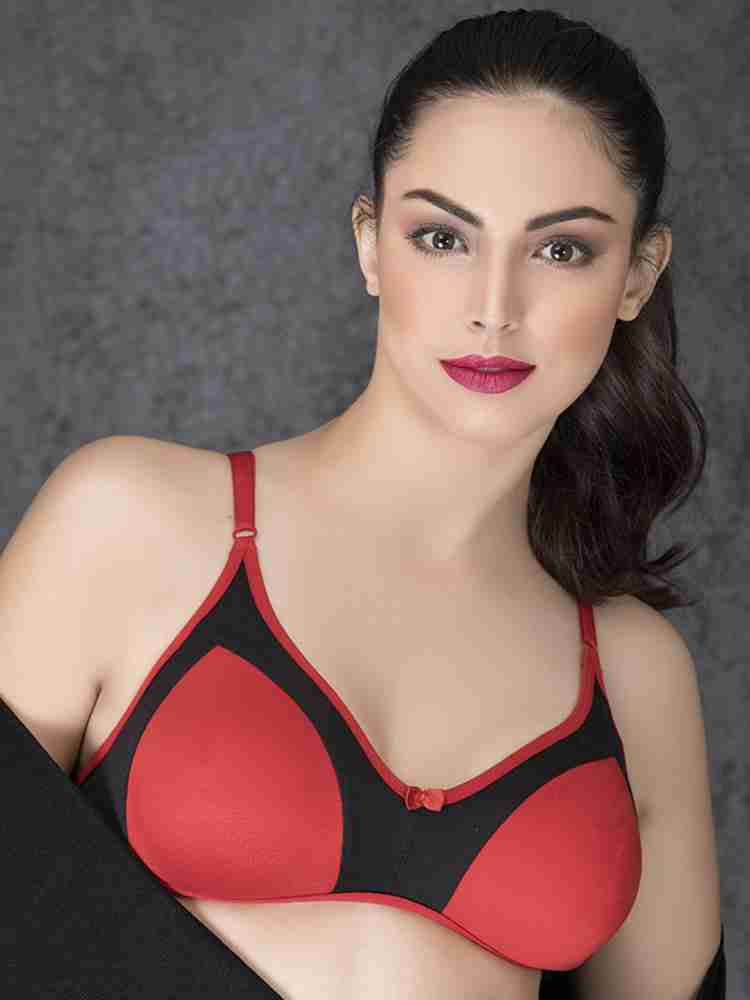 Clovia Double Layered Comfy T-Shirt Bra In Red Women T-Shirt Non