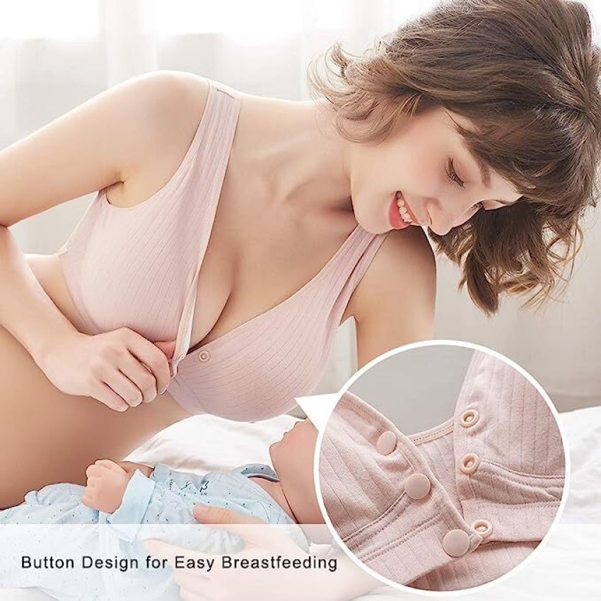 Wave Fashion Women's Maternity Button Front Nursing Bra Comfy Wireless  Breastfeeding Bras Women Maternity/Nursing Lightly Padded Bra