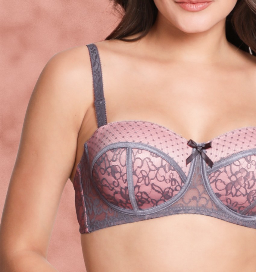 Buy Shyaway Susie 3/4th Coverage Underwired Lace Overlay Balconette Padded  Bra- Blue Online