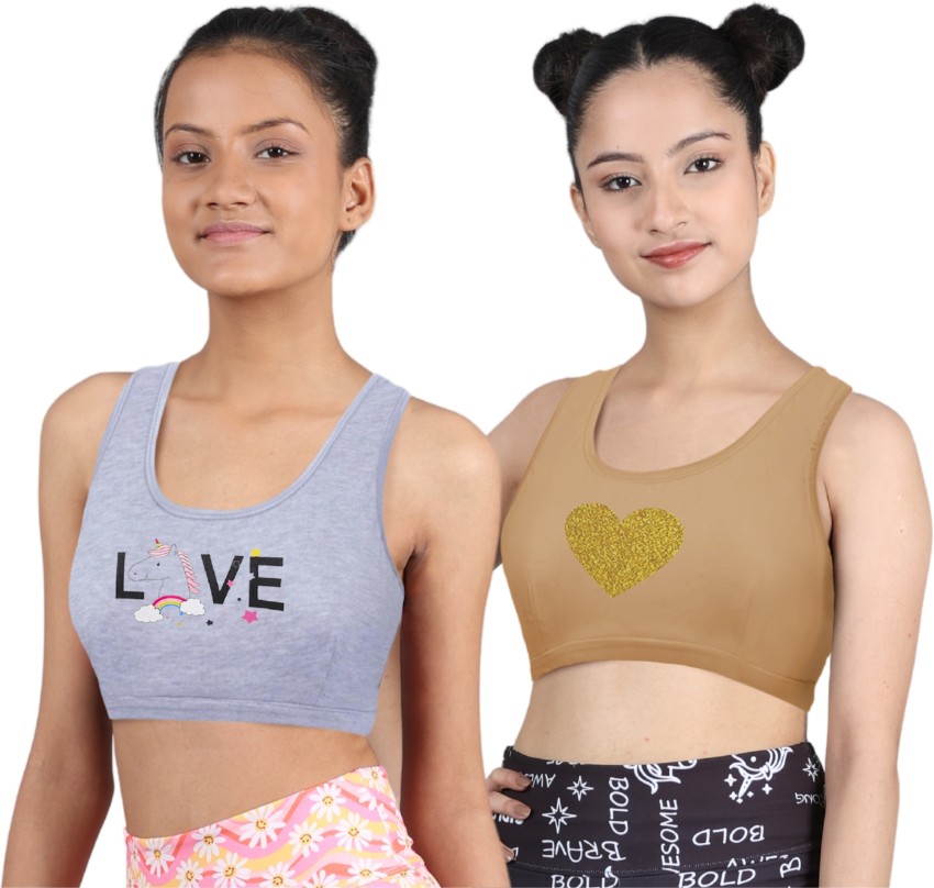 Buy BRAAFEE Pack of 4 Girls Training/Beginners Non Padded Teenager Full  Coverage Everyday Sports Cotton Bra (Multicolor) (XS) at