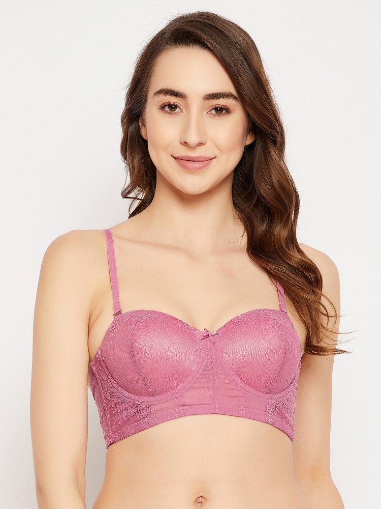 Clovia Women's Lace Padded Underwired Multiway Push-Up Bra in Pink