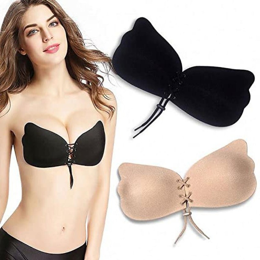 Womens Strapless Bra Backless Silicone Stick On Push Up Self