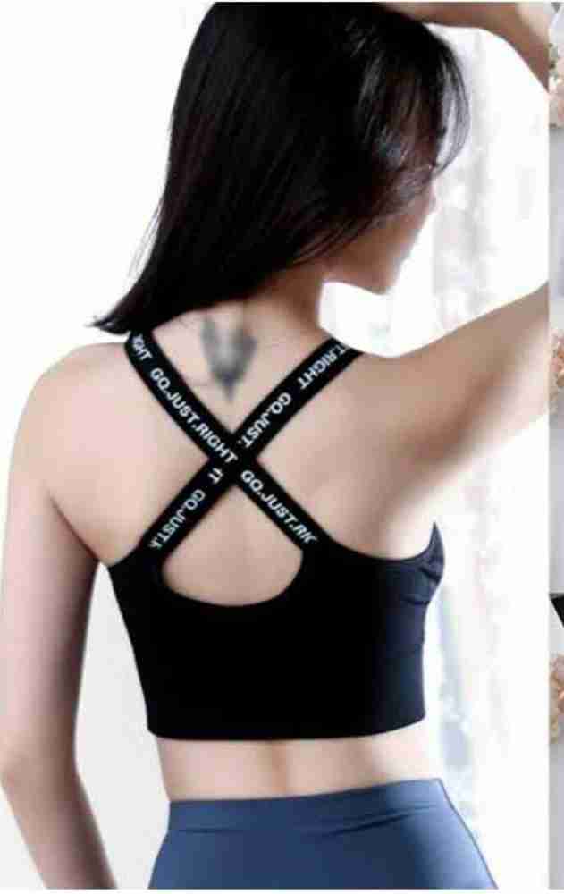 Women's Back Cross Strap Sports Bra With Removable Pad, FREE Size