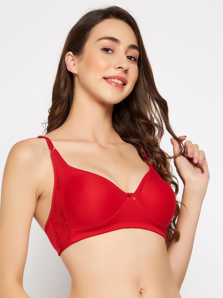 Clovia Non-Padded Non-Wired Full Cup T-shirt Bra in Red - Cotton