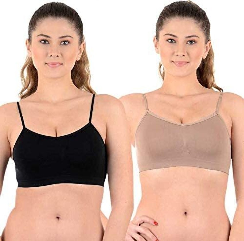 Buy DIGITAL SHOPEE Women Cotton Stretchable Non-Padded Wire Free Seamless  Sports/Gym Bra- Pack of 2, Multicolor at