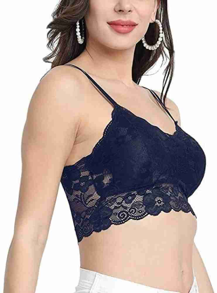 Buy STYLE FLAKES Padded Lace Bralettes Sexy Lace Bralette with Straps Fancy  Bra for Women and Girls Pack of 3 Black White Skin Size 28 to 36 at  .in