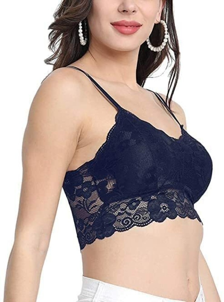Style Flakes Padded Lace Bralettes Sexy Lace Bralette with Straps Fancy Bra  for Women and Girls Pack of 3 Black Blue Red Size 28 to 36