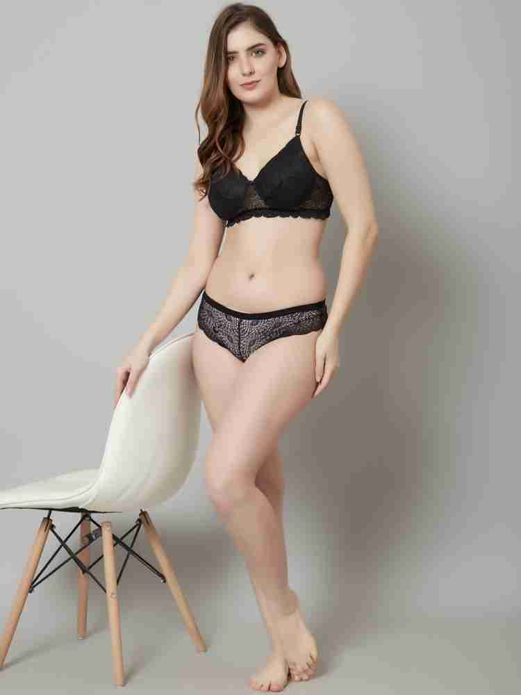 Buy Prettycat Lighty Padded Stylish Back Bralette Bra Panty Set - Black  online