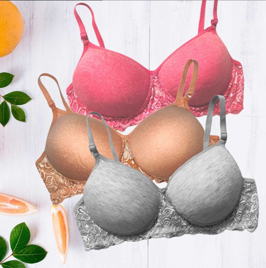 Buy shuraim essentials Women Everyday Heavily Padded Bra (Multicolor) Combo  Pack of 3 (B, 30) at