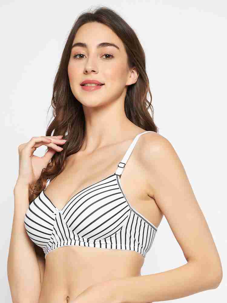 Clovia Padded Non-Wired Full Cup Striped T-shirt Bra in White