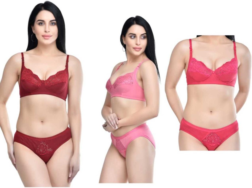 Buy FashionBeam Stylish Bra Panty Set Womens & Girls Maroon Pink Red Women  Everyday Lightly Padded Bra Online at Best Prices in India