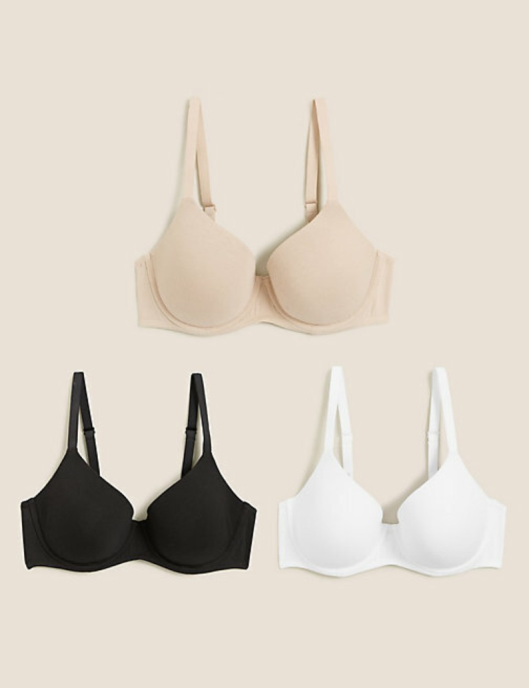 MARKS & SPENCER 3pk Cotton Non Wired Full Cup Bras A-E Women Everyday Non  Padded Bra - Buy MARKS & SPENCER 3pk Cotton Non Wired Full Cup Bras A-E  Women Everyday Non