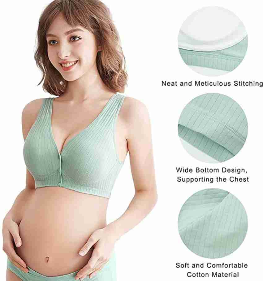 MOMISY Cotton Spandex Front Open Wireless Nursing Bra Green Online in  India, Buy at Best Price from  - 10075060