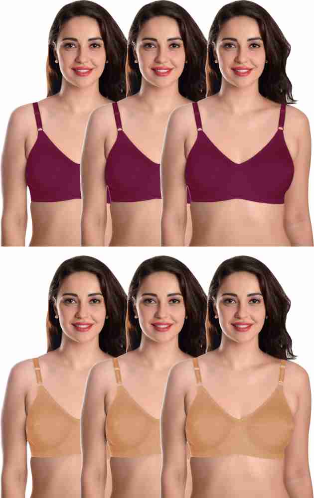 Buy Featherline Women Beige Pure Cotton Pack of 3 Non-Padded Bra