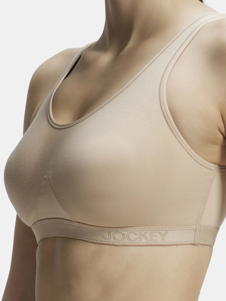 Women's Wirefree Non Padded Super Combed Cotton Elastane Stretch Full  Coverage Slip-On Active Bra with Wider Straps and Moisture Move Treatment 