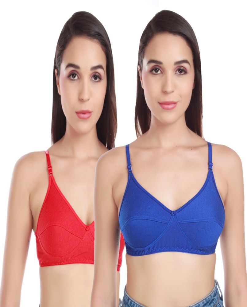 LooksOMG Cotton Lycra Sports bra in Red & Blue Color Pack of 2