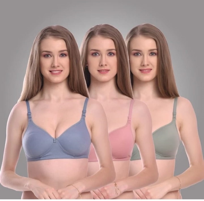 Buy ESOROUCHA Everyday T-Shirt Push-Up Bra for Women Non Padded, Wirefree, Full  Coverage, Heavy Breast Bra (Multicolored Pack of 3,Size 30B) at