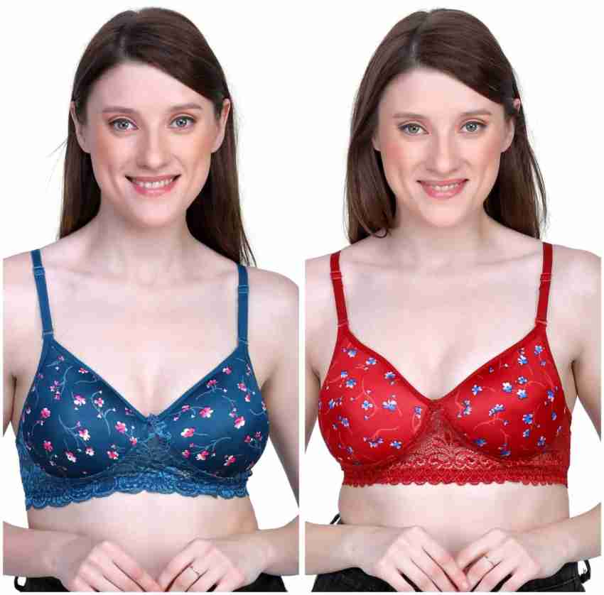 Pack of 2 Women Push-up Heavily Padded Bra Maroon Blue