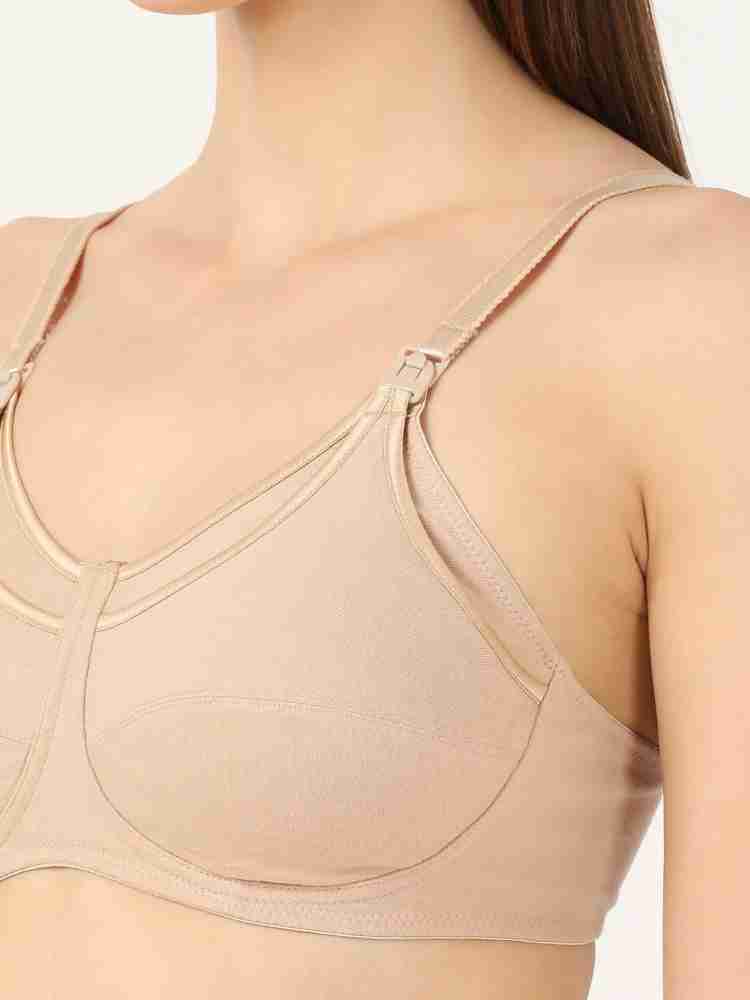 Women's Wirefree Non Padded Super Combed Cotton Elastane Stretch Full  Coverage Nursing Bra with Front Opening and Adjustable Straps - Skin