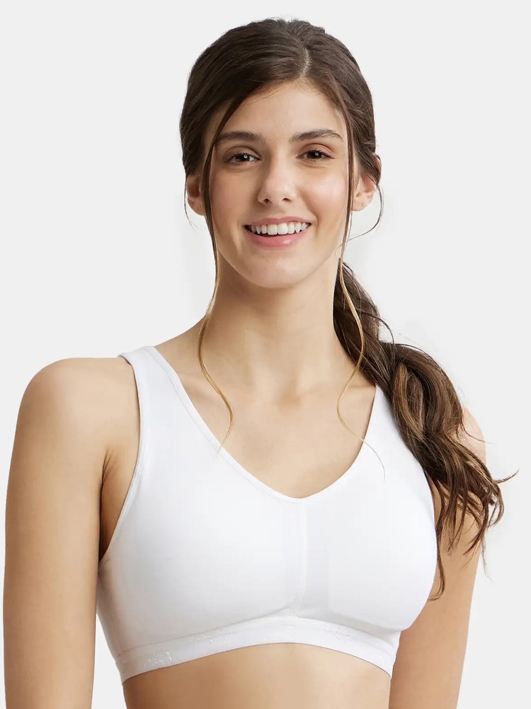 Women's Wirefree Padded Super Combed Cotton Elastane Stretch Full Coverage  Sleep Bra with Removable Pads and Ultrasoft Underband - White