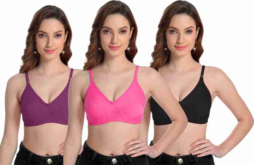 BOOMSHY Women's Comfort Bra For Everyday Combo Pack of 3 Double Layered  Women Full Coverage Non Padded Bra