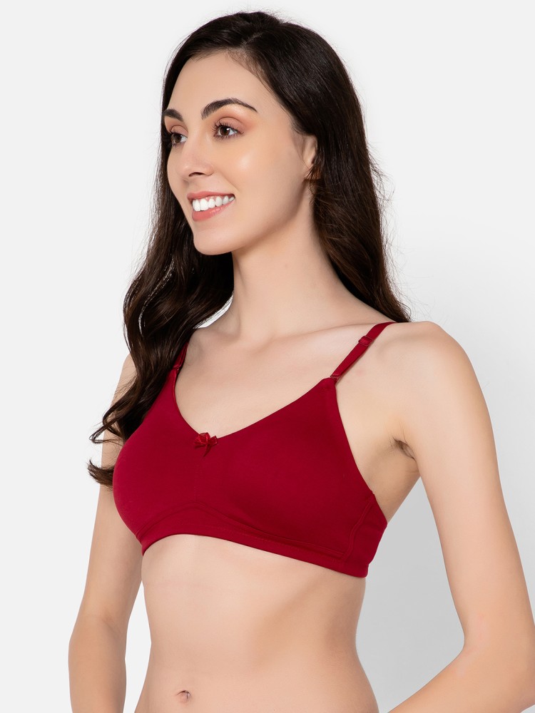 Clovia Non-Padded Non-Wired Full Coverage Printed T-Shirt Bra in Red- 100%  Cotton