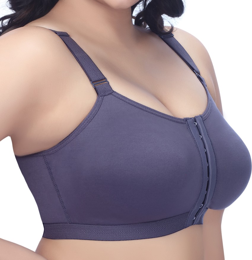 Trylo FRONT OPEN-GREY-40-D-CUP Women Full Coverage Non Padded Bra