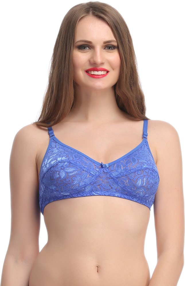 Buy Cotton Non padded Wirefree Lacy Full Cup Bra - Blue Online India, Best  Prices, COD - Clovia - BR0707P08