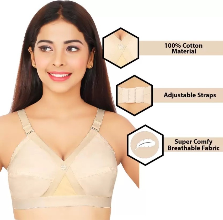 WOMEN COTTON FABRIC FULL COVRAGE ADJUSTABLE STRAPS EVERYDAY C CUP BRA PACK  OF (3) WHITE – APEXA ENTERPRISE