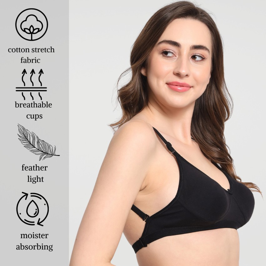 Bewild Full Coverage Non Padded Backless Transparent Strap Bra for Women  and Girls/Ladies/Black/Cotton/