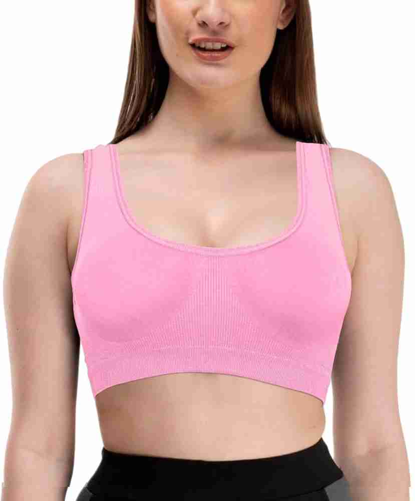 Women's Nylon & Spandex Non-Padded Wire Free Baby Pink Sports Bra (Pack Of  1)