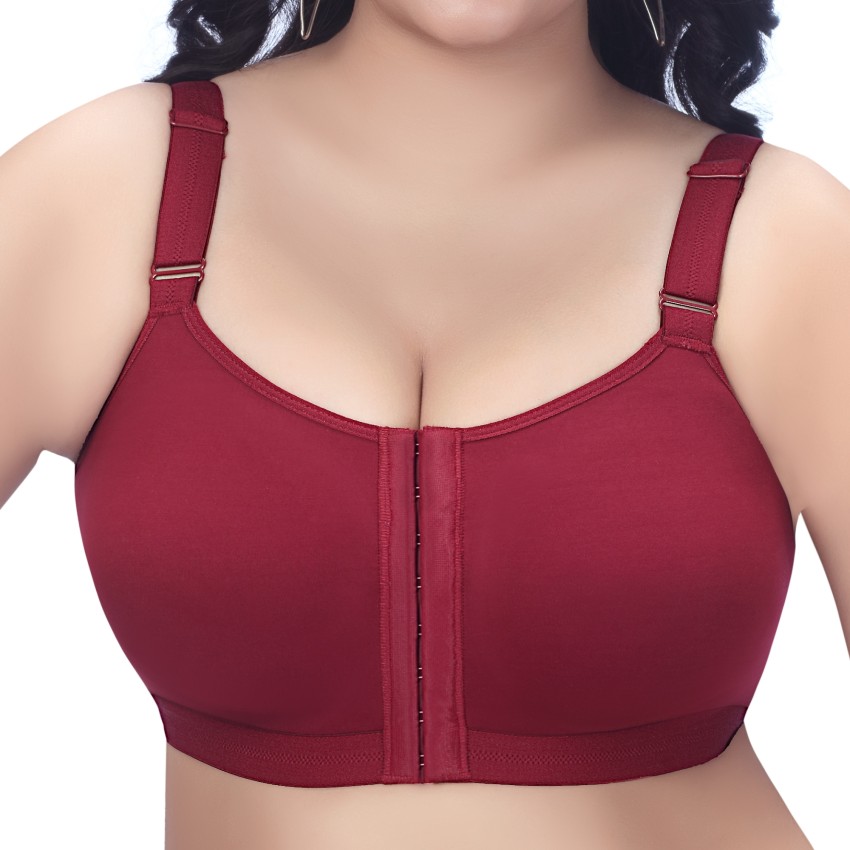 Trylo FRONT OPEN-BURGANDY-36-F-CUP Women Everyday Non Padded Bra