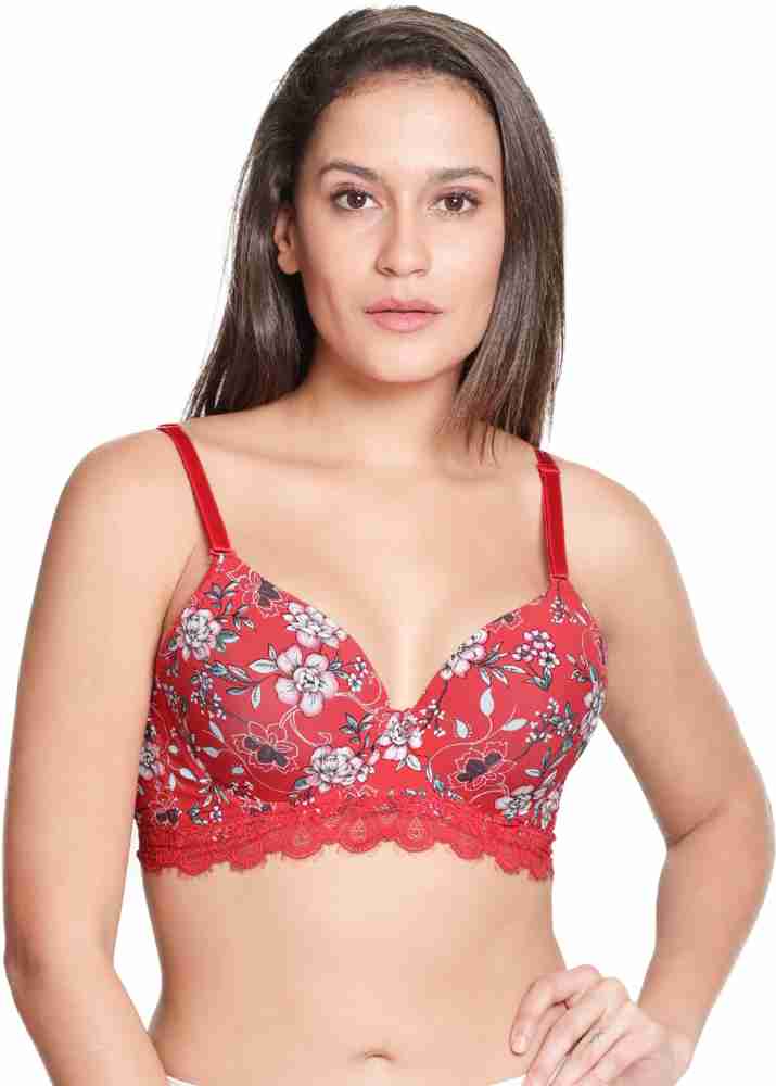 Susie Shyaway Susie Fiery Red Floral Printed Padded Wired Bottom Lace Bra  Women T-Shirt Lightly Padded Bra - Buy Susie Shyaway Susie Fiery Red Floral  Printed Padded Wired Bottom Lace Bra Women